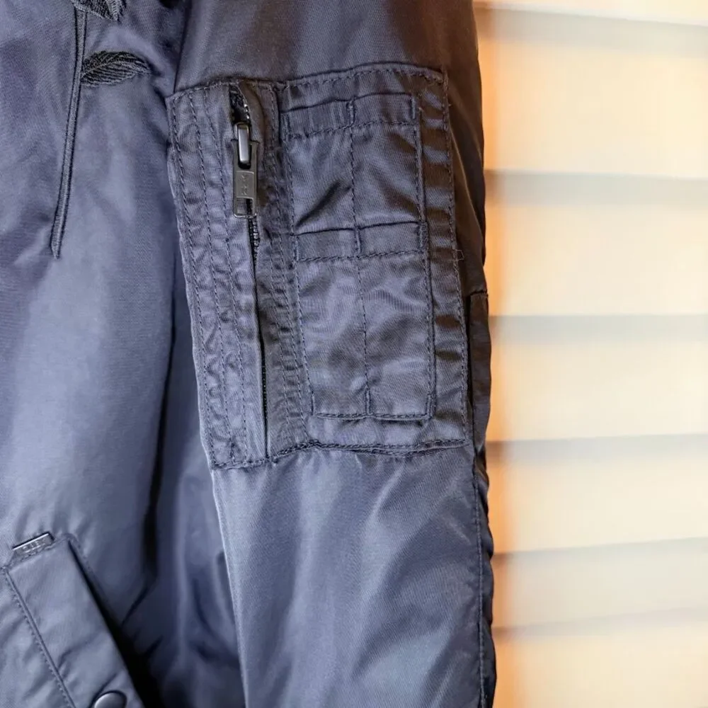 Obey Rose Embroidery Fleece-Lined Longline Black Bomber Jacket size M - Picture 9 of 12